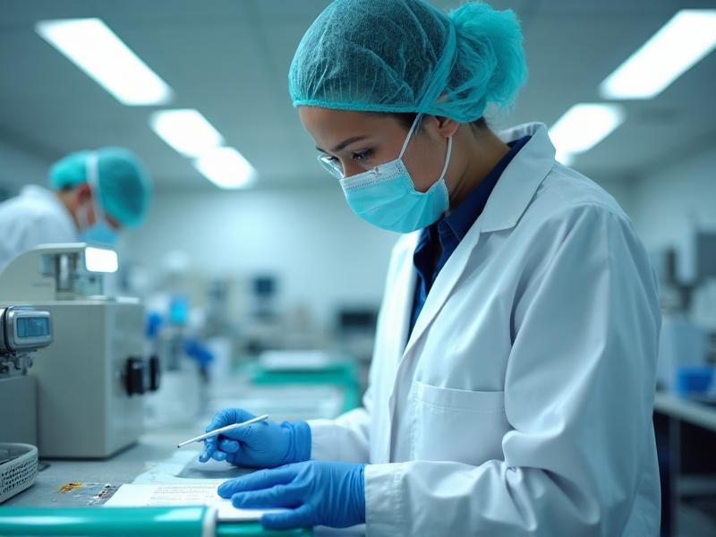 Quality assurance specialist reviewing medical documentation and protocols